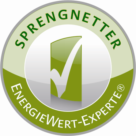 Grünes, rundes Spre gnetter-Energie-Logo mit Haken, Schriftzug „Spre gnetter“ und „Energiewert-Experte“ im Ring